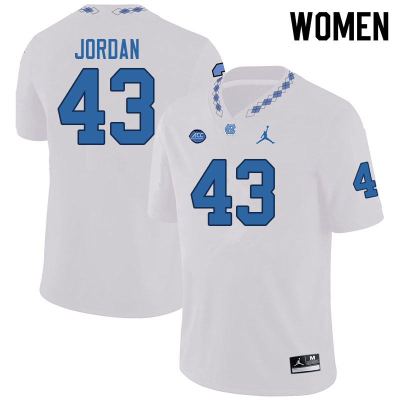 Women #43 Garrett Jordan North Carolina Tar Heels College Football Jerseys Sale-White